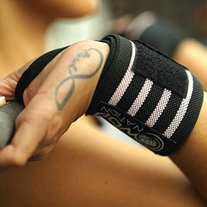 12" Weightlifting Wrist Wraps Unisex Durable Black & Pink 2-Pack