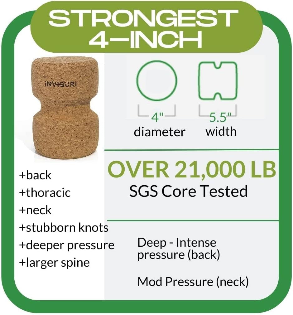 Roller Yoga Wheel for Back & Neck Pain, with Spinal Groove. Medium to Deep Pressure for Heavy Duty Foam Rolling. Made from Natural Cork.