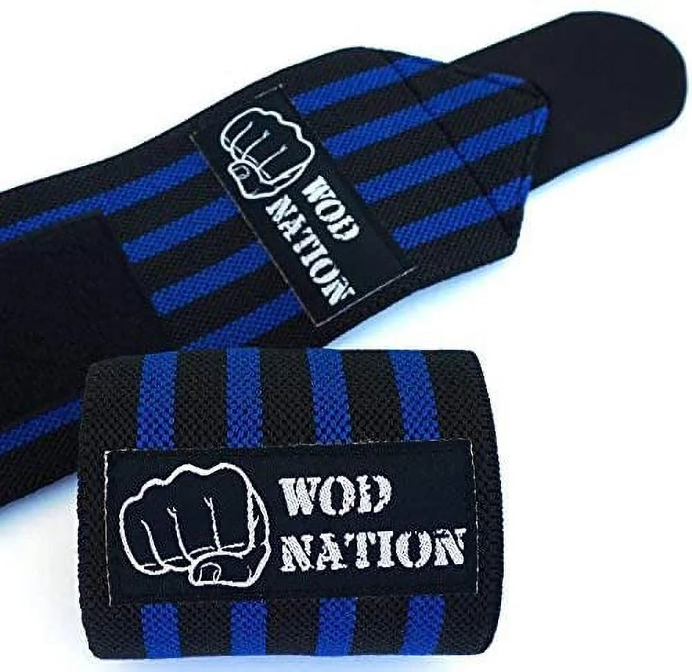 18" Weightlifting Wrist Wraps for Men & Women, Set of 2, Black & Dark Blue, Wrist Strap Support for Strength Training, Bodybuilding, Weight Lifting