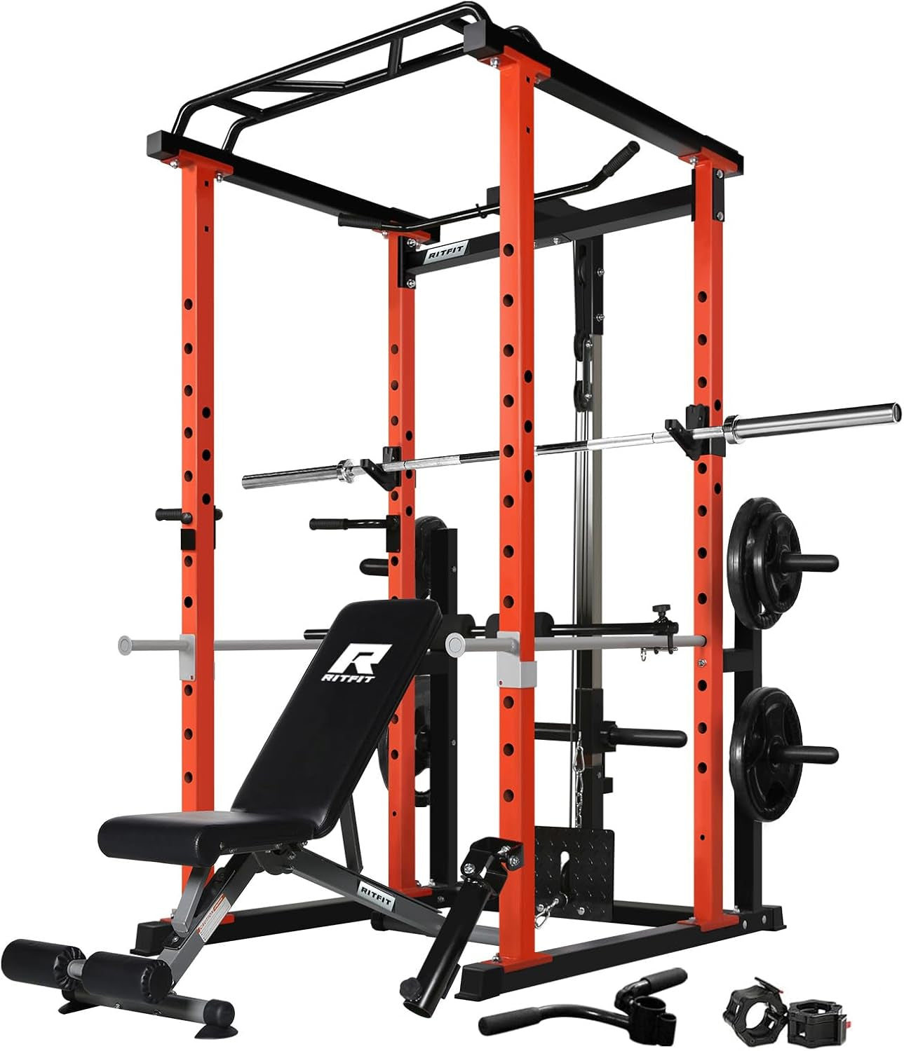 Power Cage with Optional LAT Pulldown/Cable Crossover, 1000LB Squat Rack for Home & Garage Gym, with Weight Storage Rack and More Training Attachments, Astm-Certified