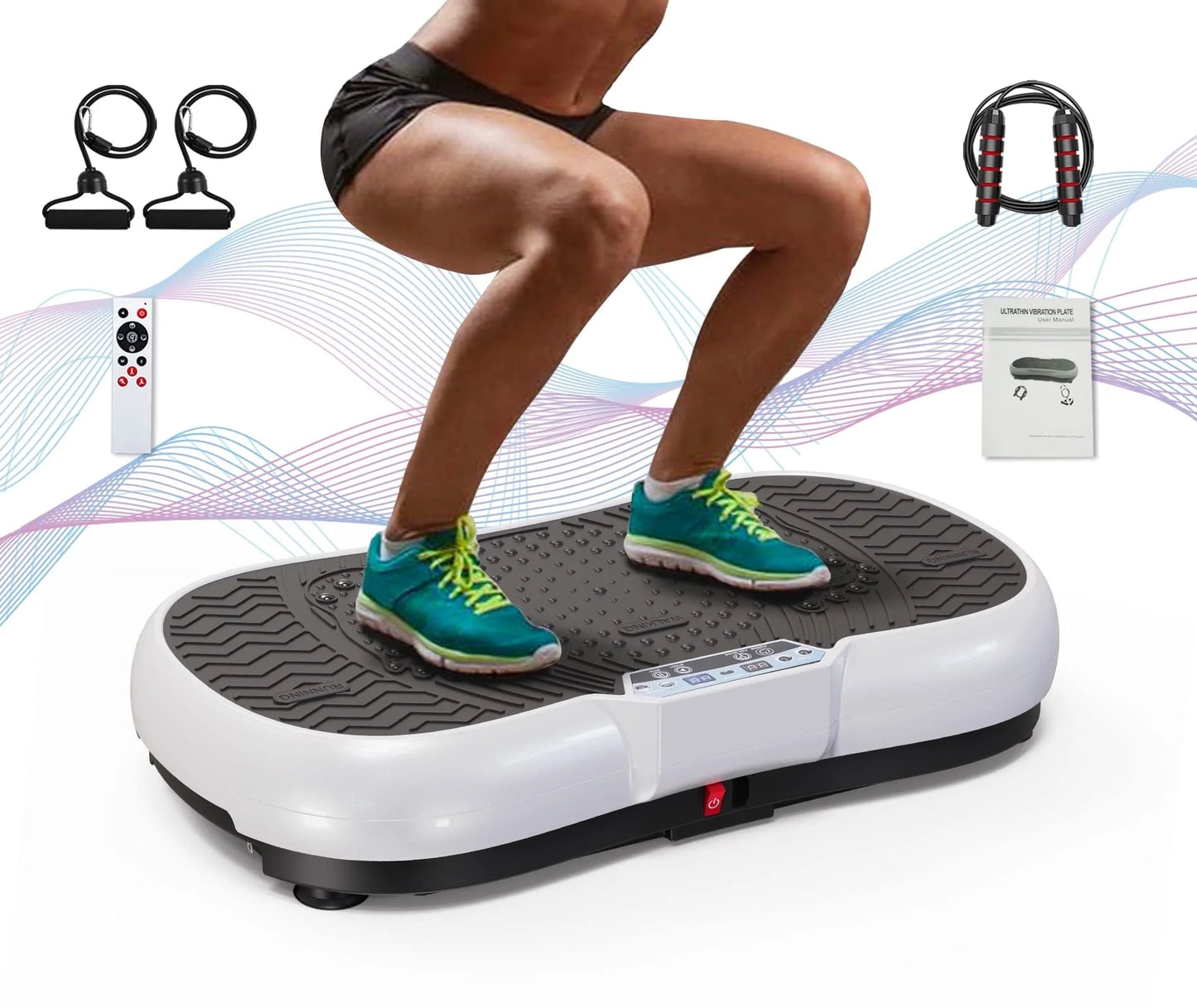 Vibration Plate Exercise Machine Whole Body Workout Vibration Fitness Platform with Accessories, White