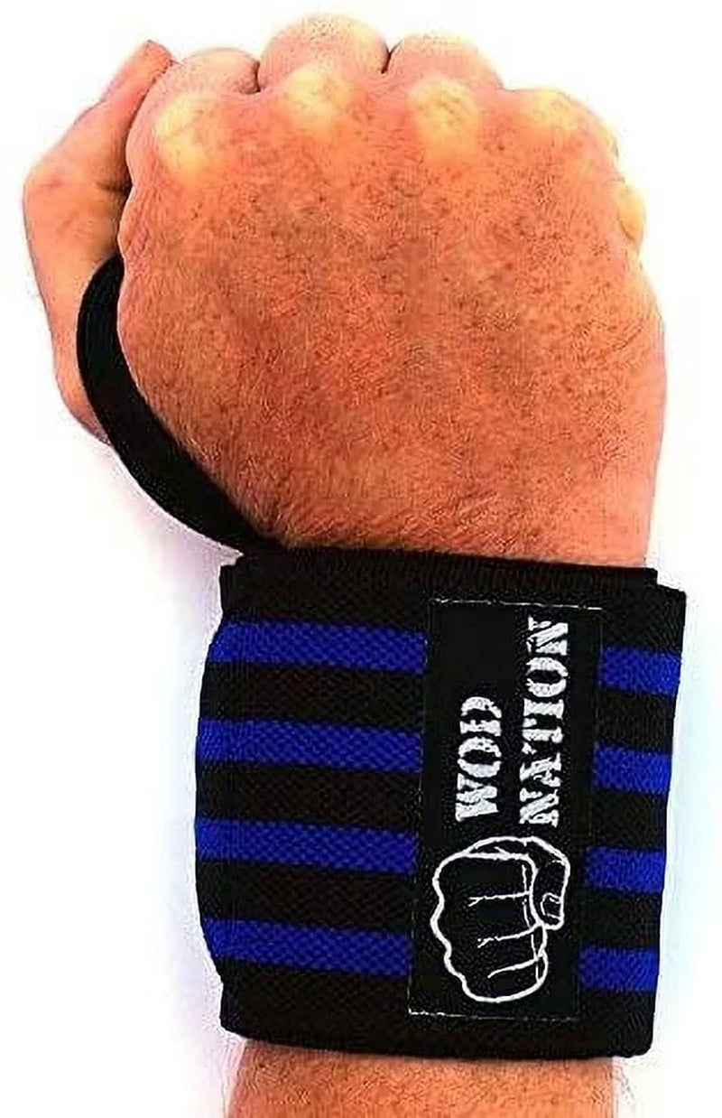 18" Weightlifting Wrist Wraps for Men & Women, Set of 2, Black & Dark Blue, Wrist Strap Support for Strength Training, Bodybuilding, Weight Lifting