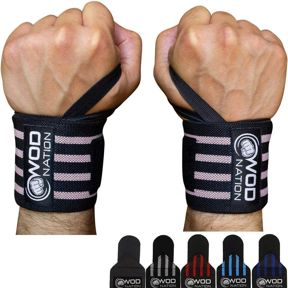 12" Weightlifting Wrist Wraps Unisex Durable Black & Pink 2-Pack